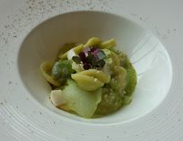 空豆とサルシッチャソースのオレキエッテ